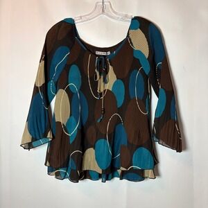 Vintage Y2K Larry Levine Pleated Abstract Print Blouse Women's Size S Boho artsy